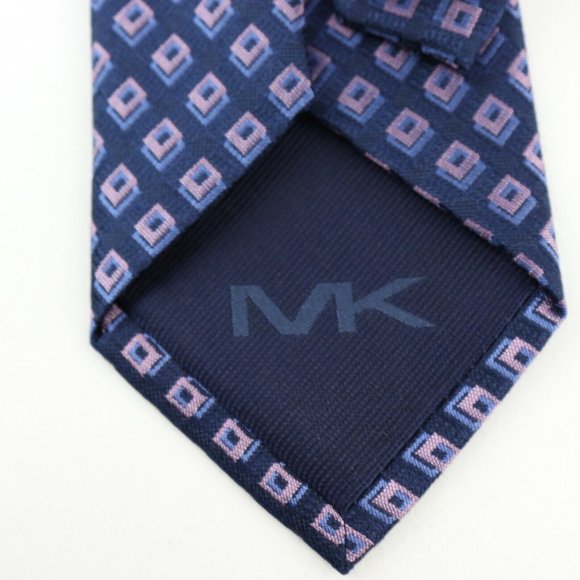 Michael Kors, Blue and Pink Squared Slim Men's Neck Tie - Picture 5 of 6